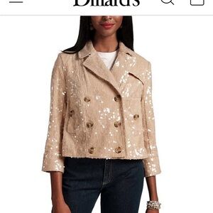 Francis Valentine Sequin Notch Collar 3/4 Sleeve Double Breasted Moto Jacket M
